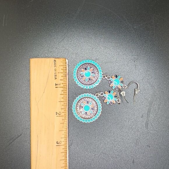 Bohemian turquoise colorful multicolor mandala earrings - Picture 4 of 5